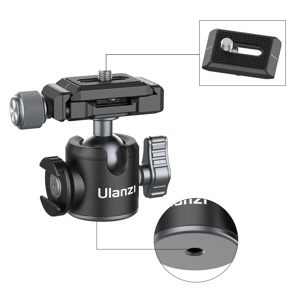 Ulanzi U-80L Arca Swiss Side Cold Shoe Ball Head with Arca Swiss Quick Release Plate 1/4 Inch Screw Mounts for DSLR ILDC Cameras Max. Load 10kg