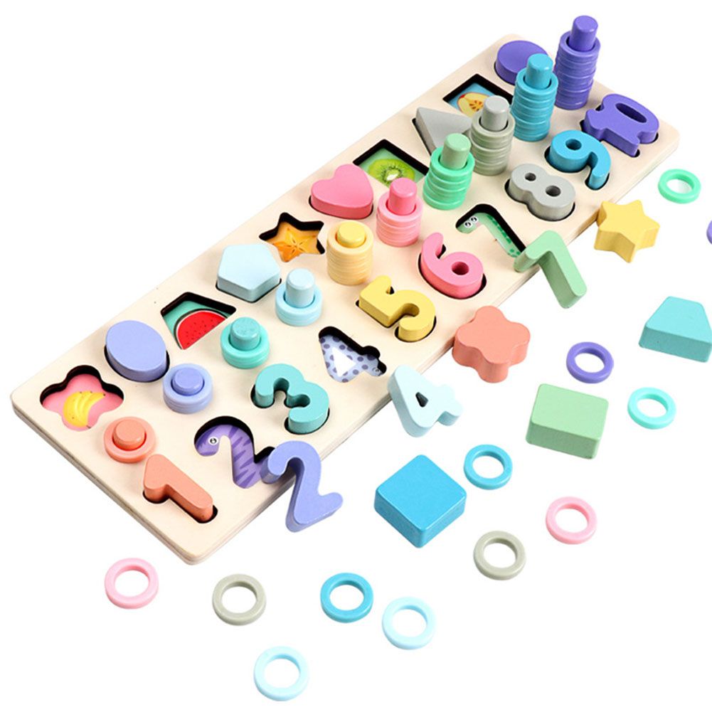 3 In 1 Wooden Puzzle Stacking Board Color Shape Matching-