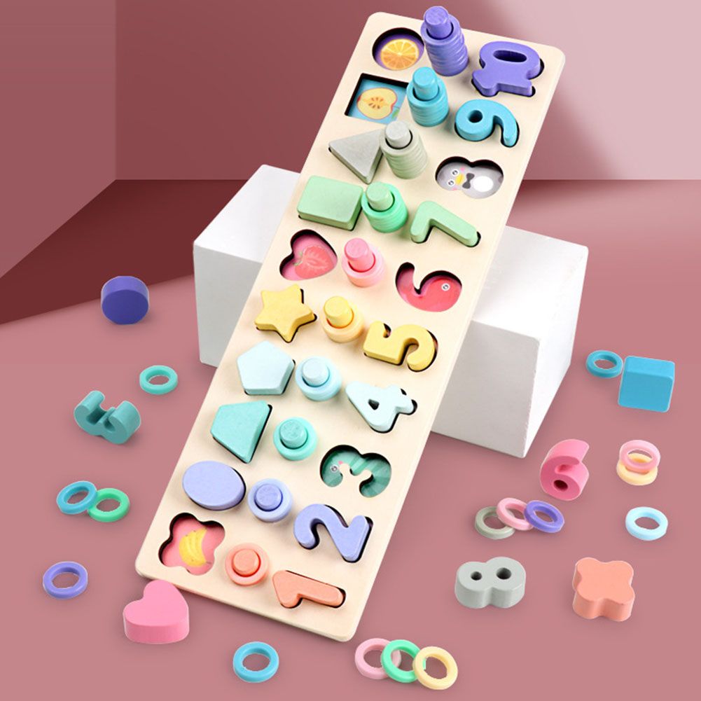 3 In 1 Wooden Puzzle Stacking Board Color Shape Matching-