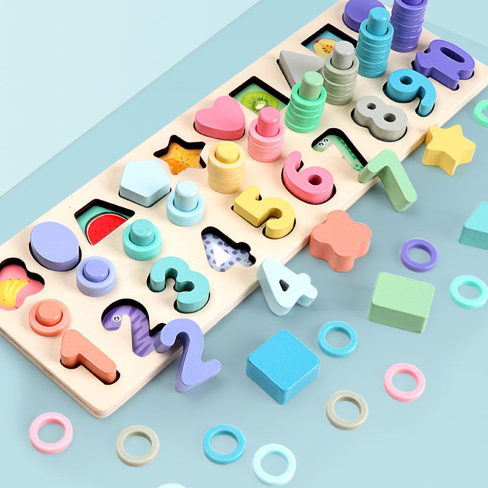 3 In 1 Wooden Puzzle Stacking Board Color Shape Matching-