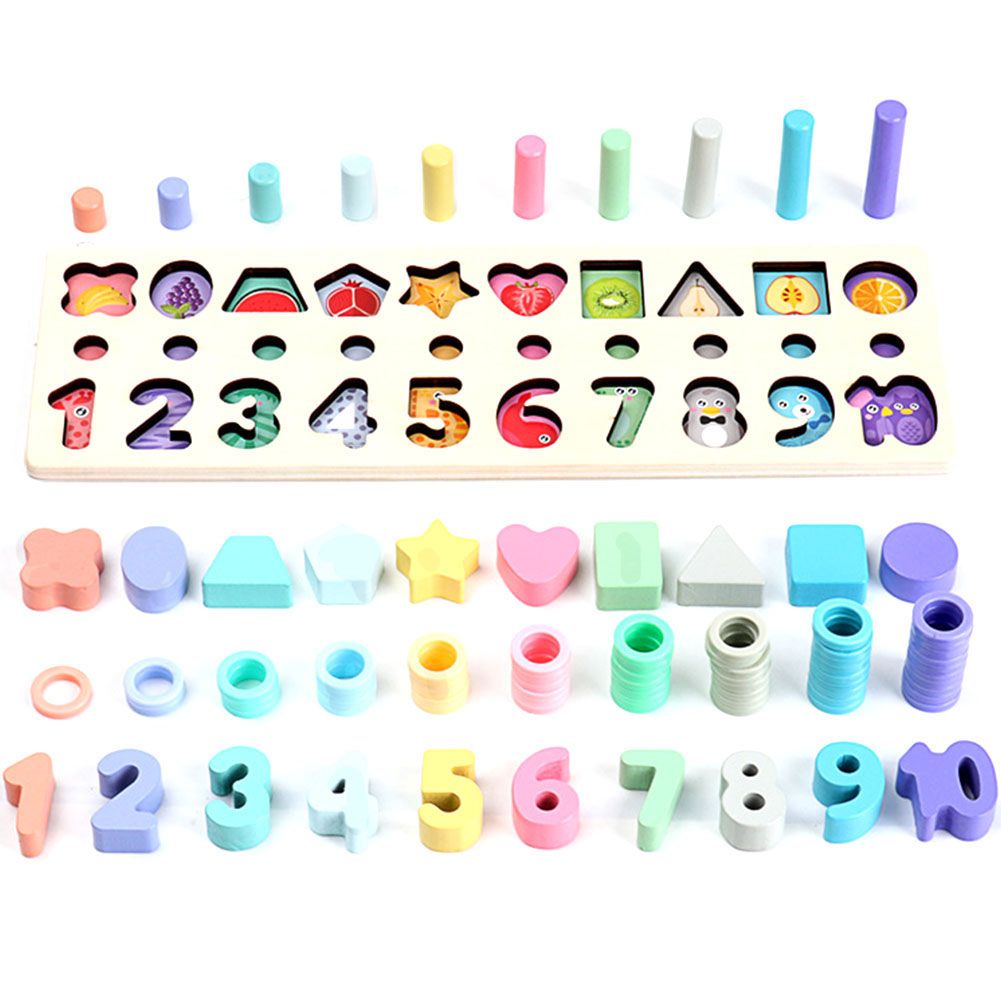 3 In 1 Wooden Puzzle Stacking Board Color Shape Matching-
