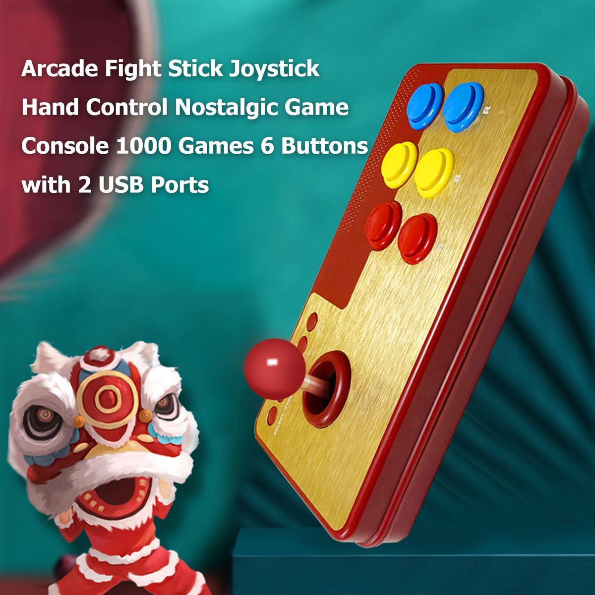 Arcade Fight Stick Joystick Hand Control Nostalgic Game Console Arcade Stick Game Controllers 1000 Games 6 Buttons with 2 USB Ports TF Card for TV Window PC