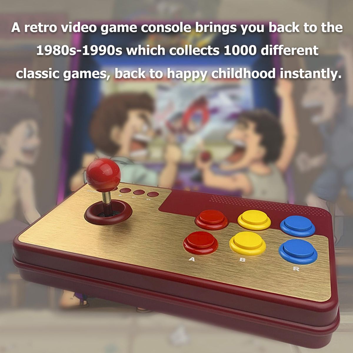 Arcade Fight Stick Joystick Hand Control Nostalgic Game Console Arcade Stick Game Controllers 1000 Games 6 Buttons with 2 USB Ports TF Card for TV Window PC