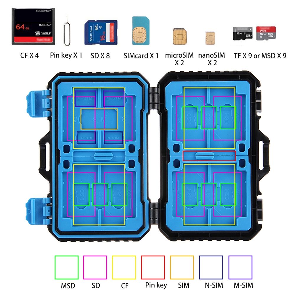Memory Card Reader USB SD CF TF Reader With OTG Fuction & Slots Waterproof Storage Box Protector SIM Cards Case Holder For Tablet Computer Notebook & Android Smartphones PU5002