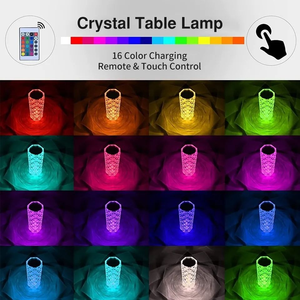 Crystal Lamp Touch Table Bedside Lamps Light Fixture 16 Colours LED Atmosphere Room Decor Christmas Room Decoration Home Lights