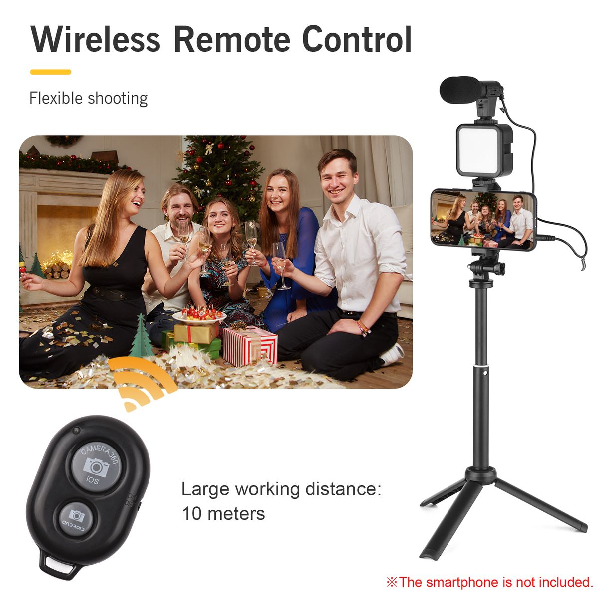 Phone Video Vlog Kit With Selfie Stick Tripod LED+Microphone