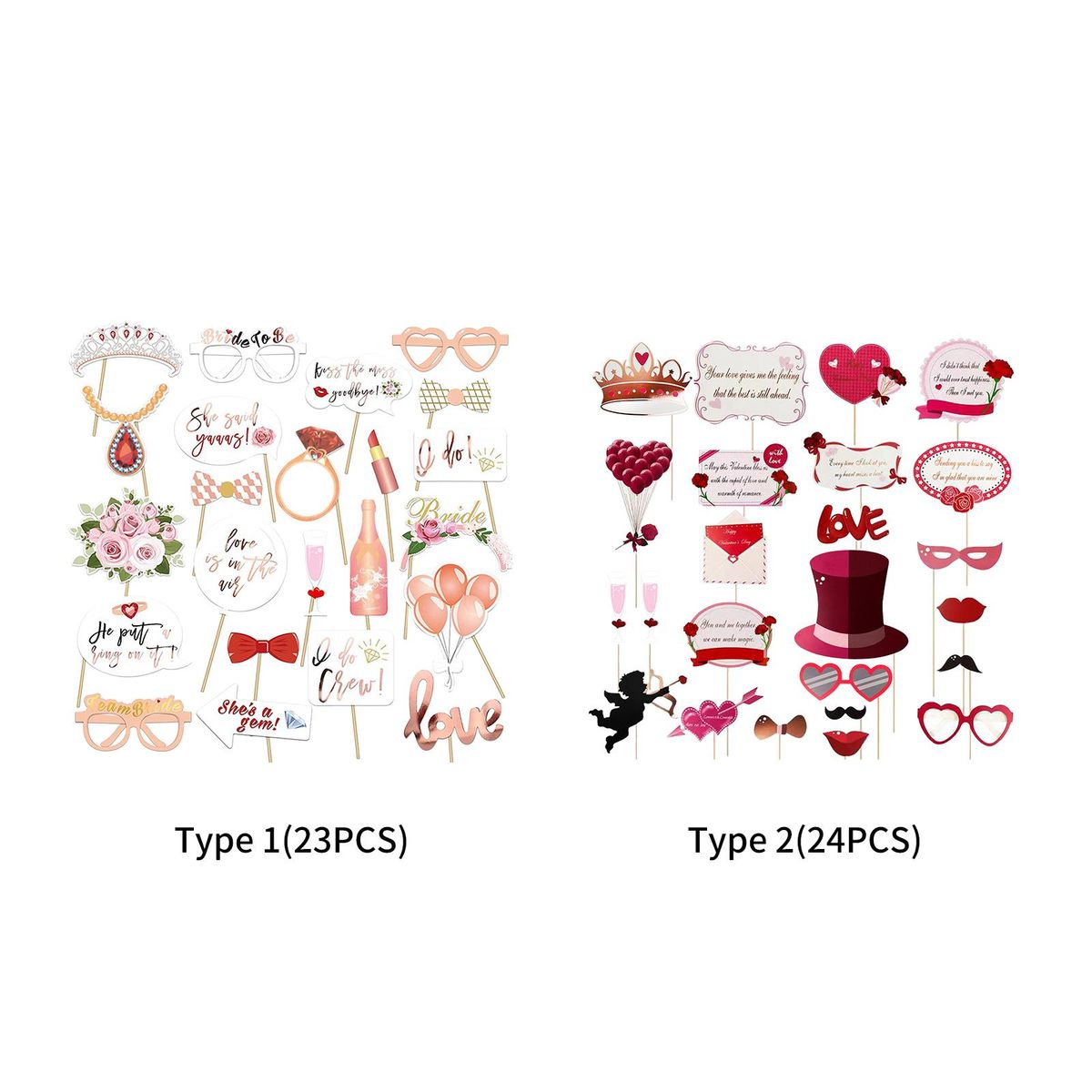 23PCS Wedding Photo Booth Props Bridal Shower Party Decorations Selfie Station for Wedding Party Game Accessories