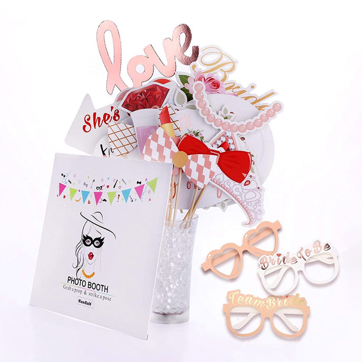 23PCS Wedding Photo Booth Props Bridal Shower Party Decorations Selfie Station for Wedding Party Game Accessories