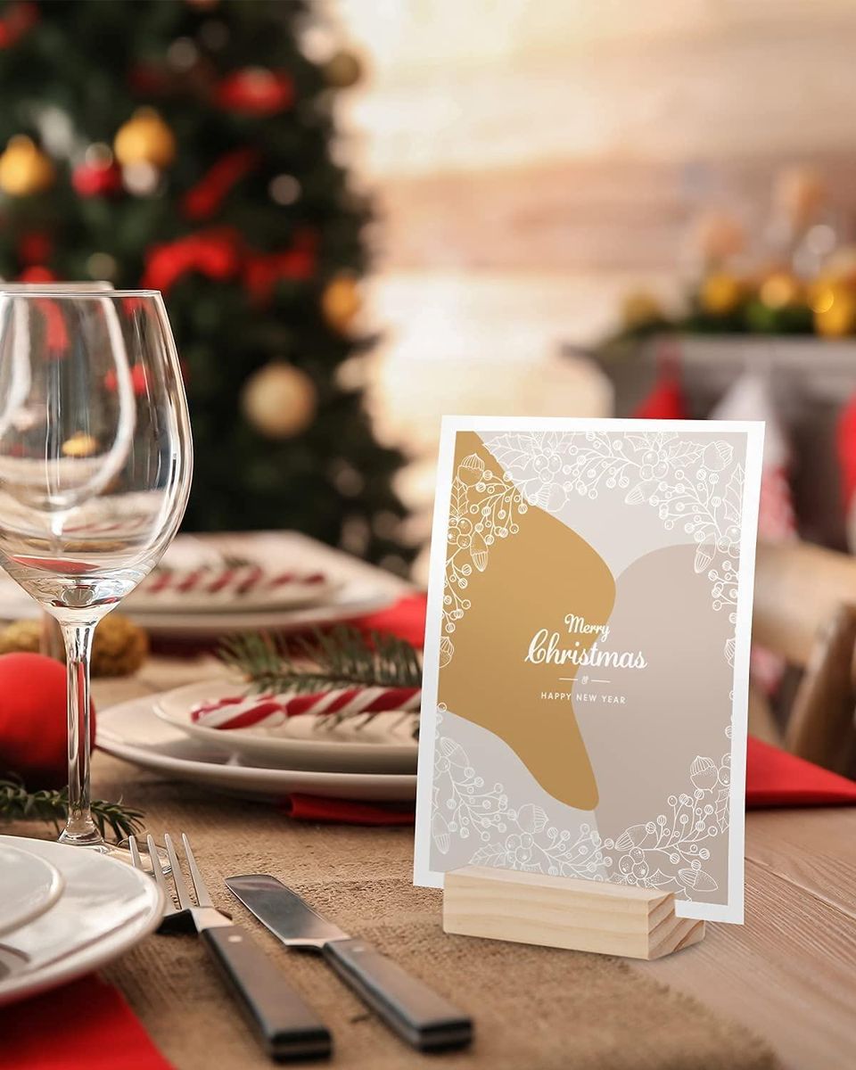 10 Pack Wood Place Card Holders Wooden Menu Sign Holder Table Numbers Card Display Stand for Wedding Dinner Home Party Events Decoration