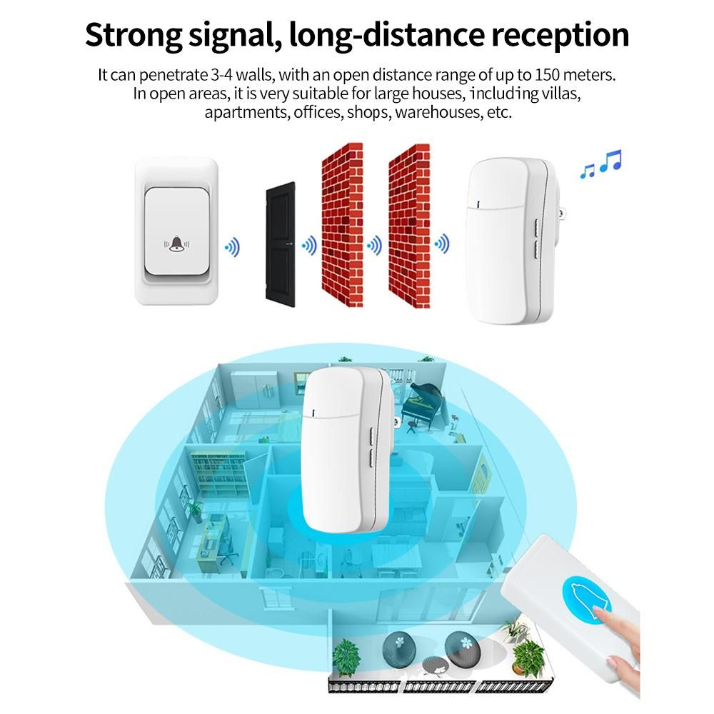 Wireless Doorbell Smart Doorbell 150M Remote Distance 3 Gear Volume Adjustment 38 Chords