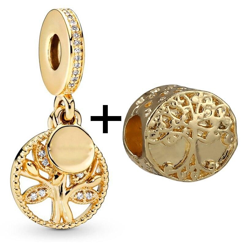 2Pcs/Lot Golden Tree Of Life Pendant Bee Crystal Charms Beads Fit DIY Brand Bracelet Necklaces For Women Fashion Jewelry Making