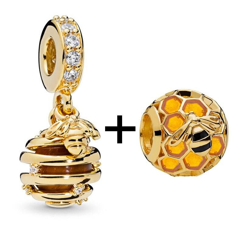 2Pcs/Lot Golden Tree Of Life Pendant Bee Crystal Charms Beads Fit DIY Brand Bracelet Necklaces For Women Fashion Jewelry Making