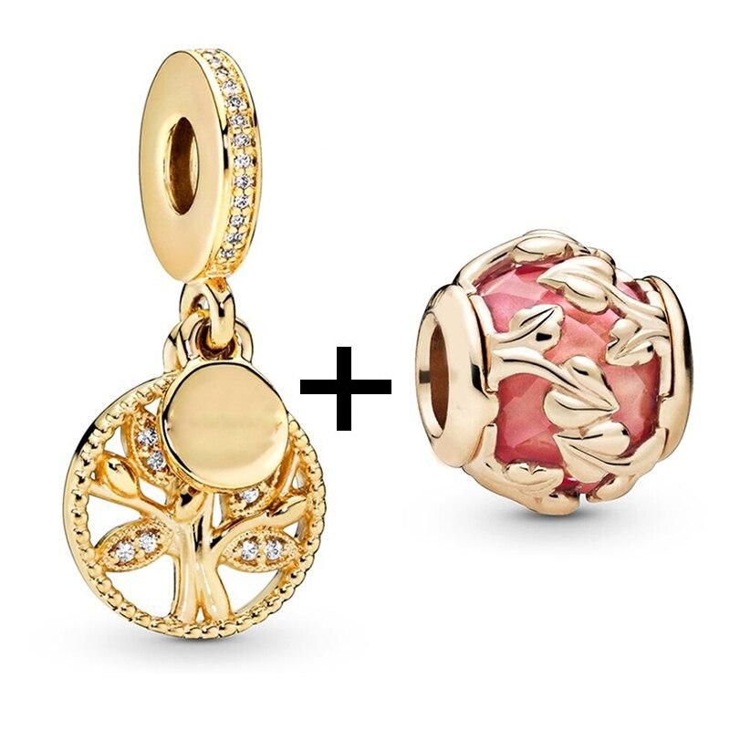 2Pcs/Lot Golden Tree Of Life Pendant Bee Crystal Charms Beads Fit DIY Brand Bracelet Necklaces For Women Fashion Jewelry Making