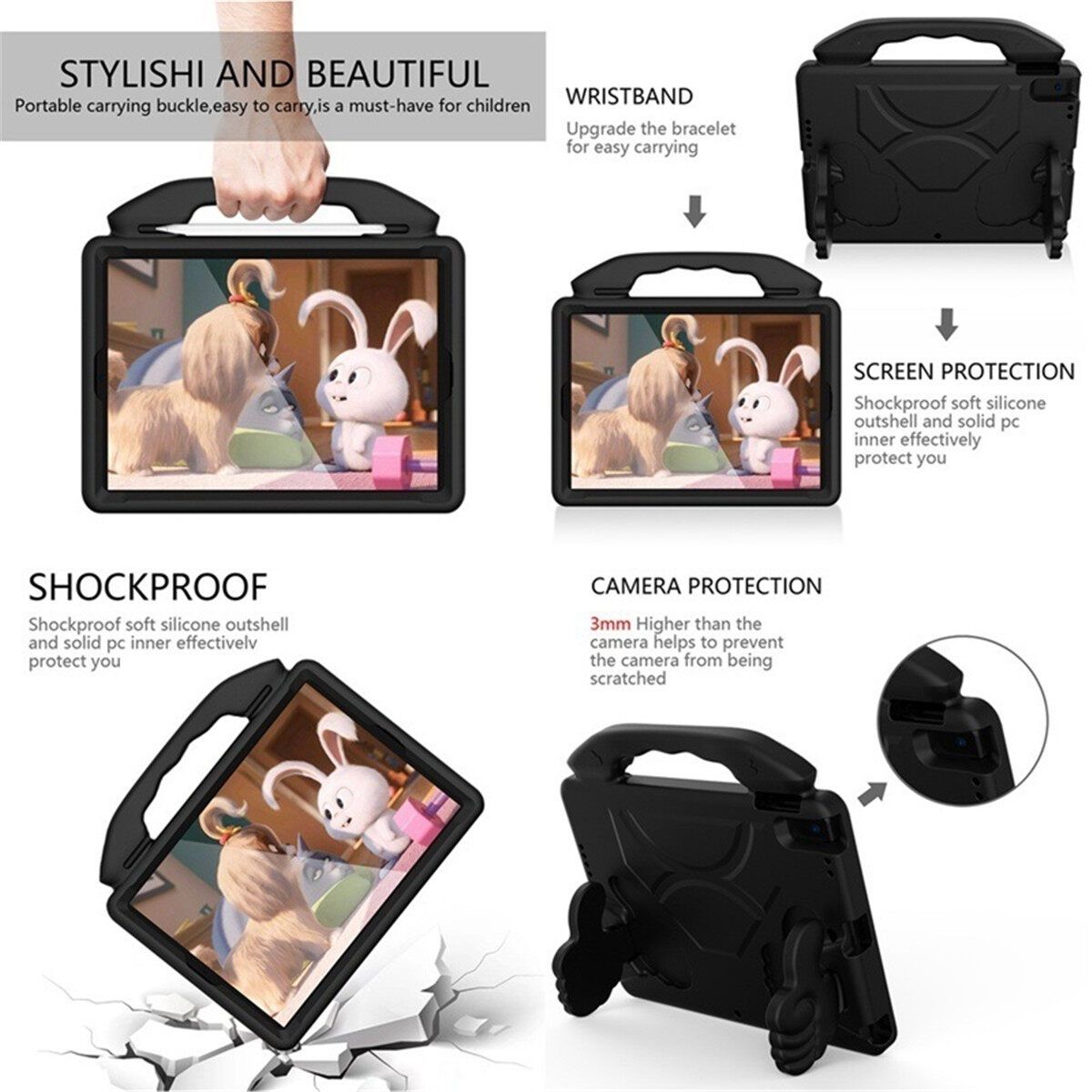 Children Kid Shockroof EVA Safe Stand Case Cover For Iad RO 10.2 An 10.5'' Black