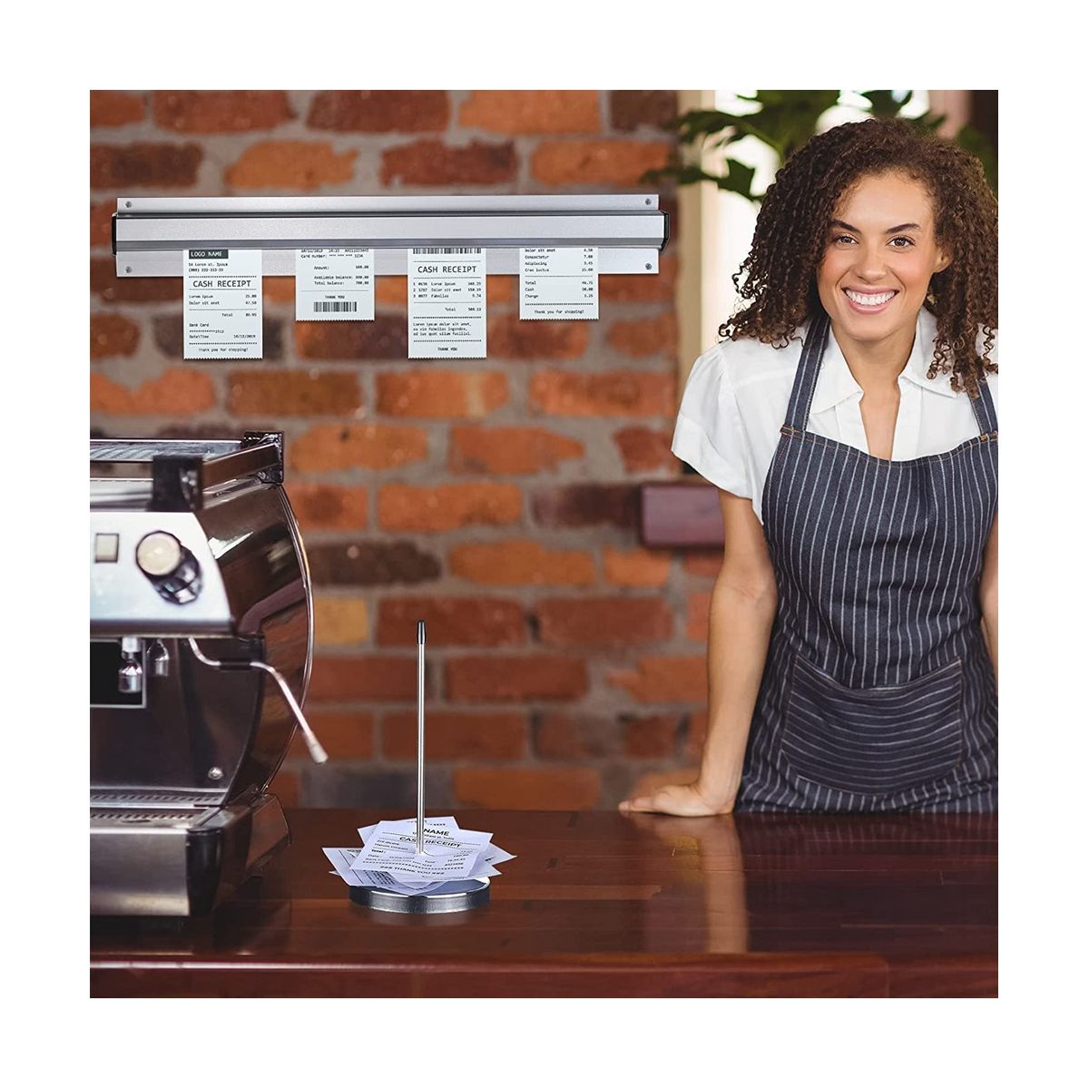 4Pcs Ticket Holder Set Slide Check Rack and Steel Receipt Holder Ticket Stabber for Restaurant Ticket Rail for Cafes Pub