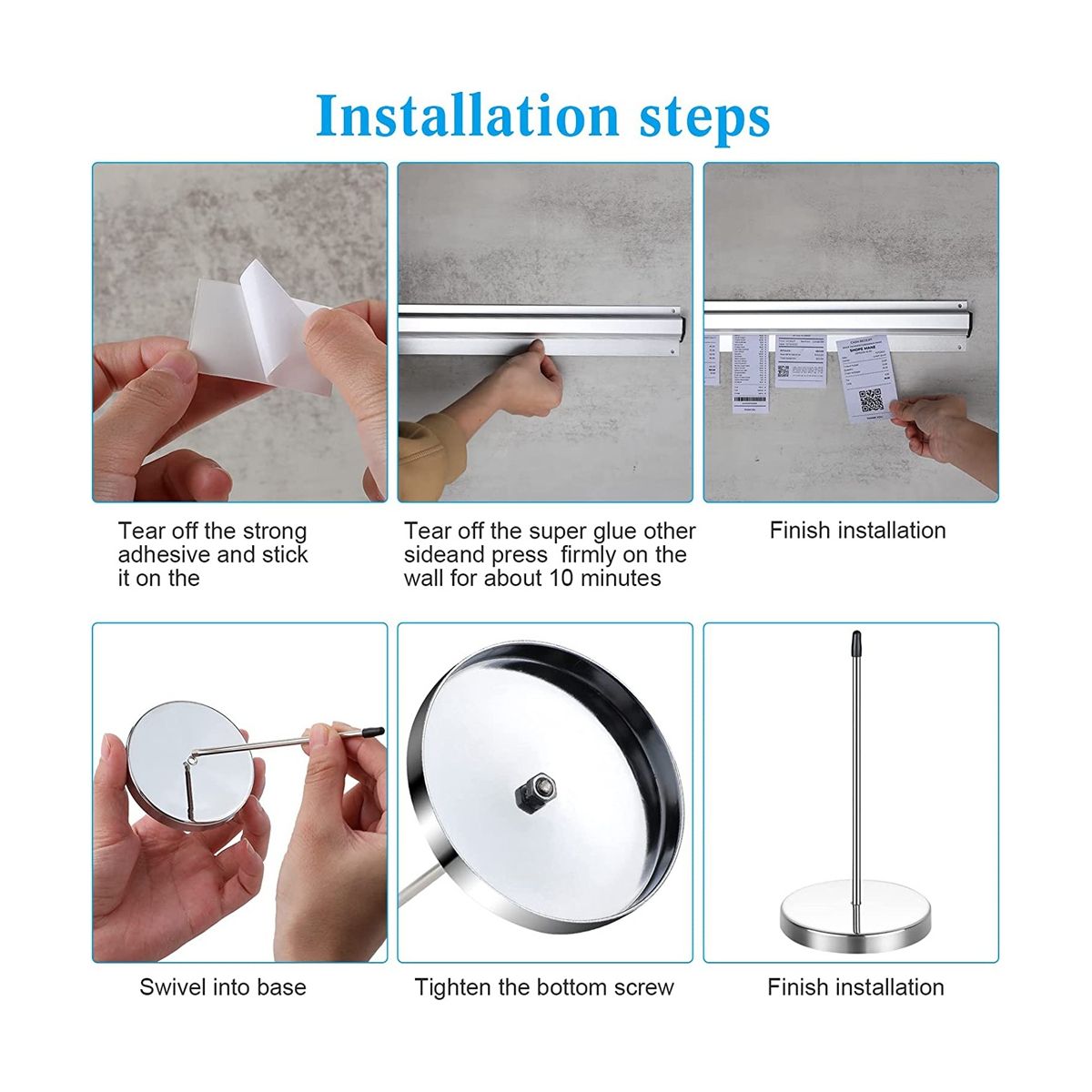 4Pcs Ticket Holder Set Slide Check Rack and Steel Receipt Holder Ticket Stabber for Restaurant Ticket Rail for Cafes Pub