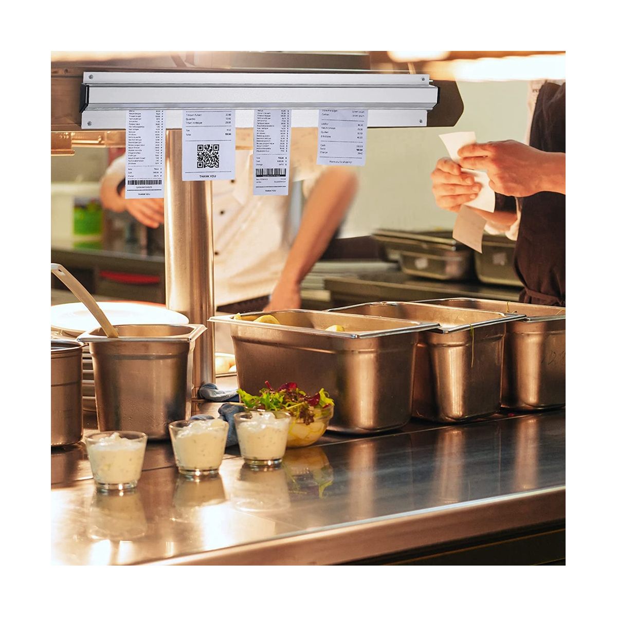 4Pcs Ticket Holder Set Slide Check Rack and Steel Receipt Holder Ticket Stabber for Restaurant Ticket Rail for Cafes Pub