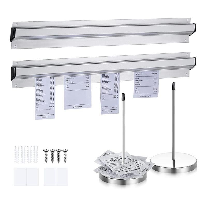 4Pcs Ticket Holder Set Slide Check Rack and Steel Receipt Holder Ticket Stabber for Restaurant Ticket Rail for Cafes Pub