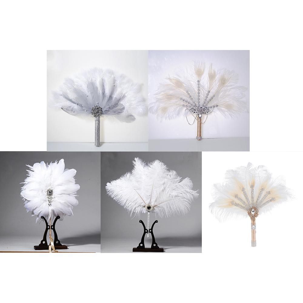 Bridal Bouquet Crystal Bridesmaid Decorative Wedding Fan Bouquet Flapper Feather