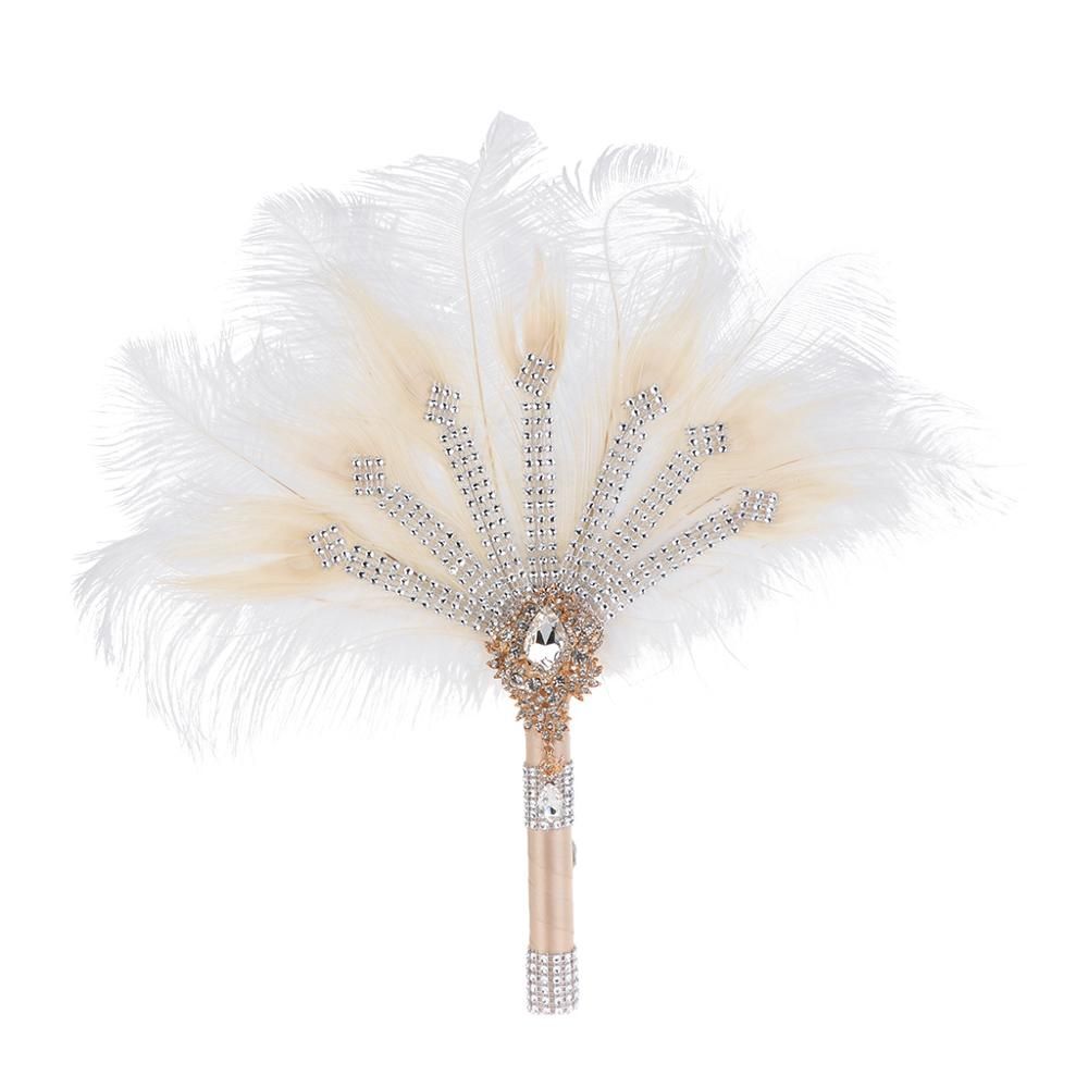Bridal Bouquet Crystal Bridesmaid Decorative Wedding Fan Bouquet Flapper Feather