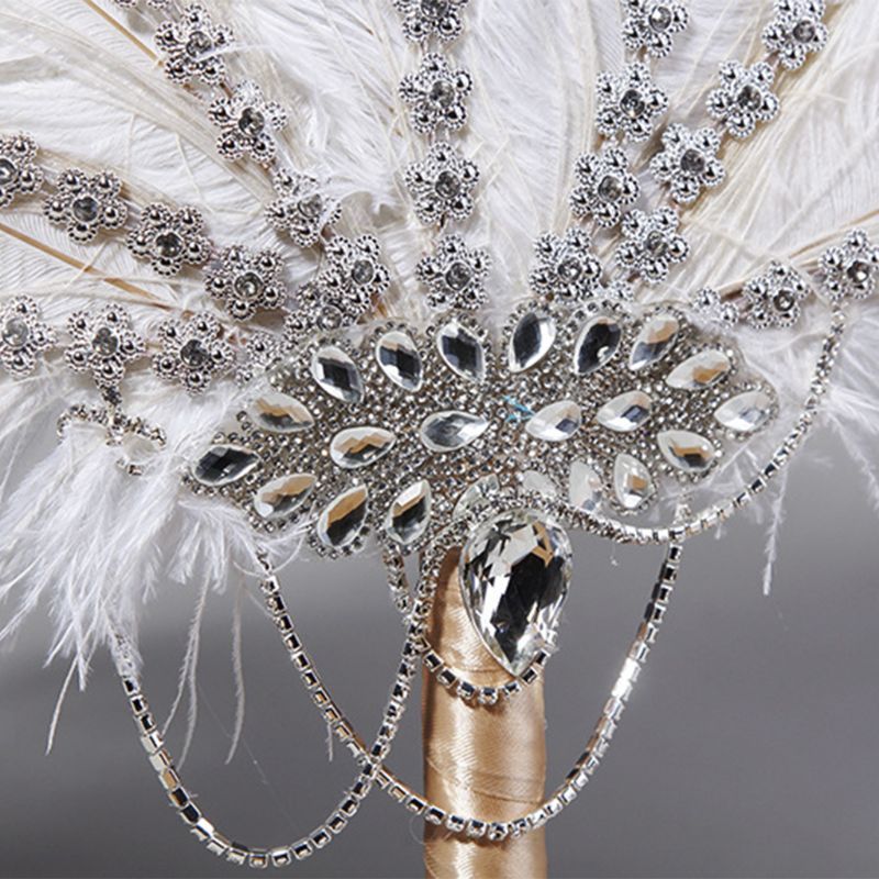 Bridal Bouquet Crystal Bridesmaid Decorative Wedding Fan Bouquet Flapper Feather