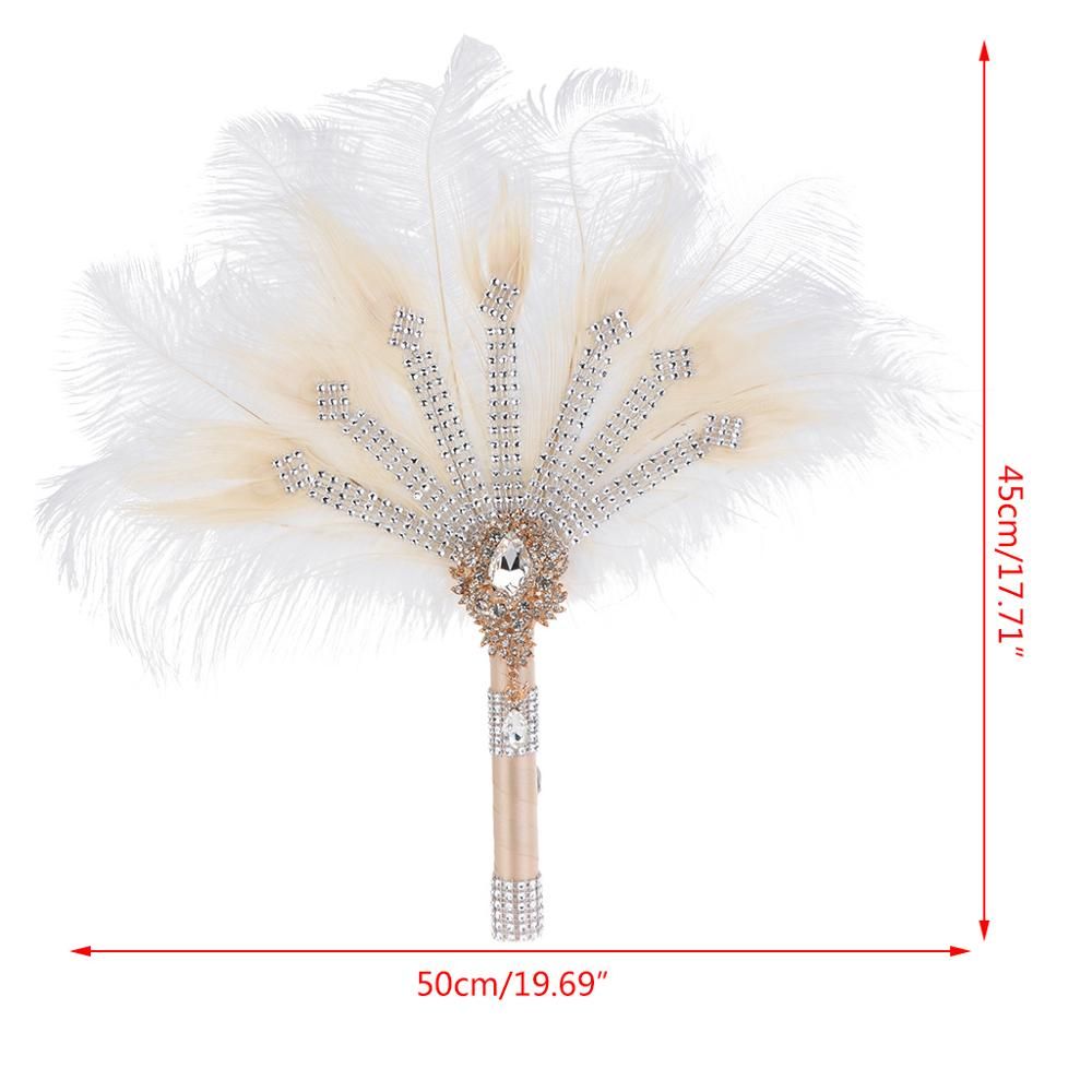 Bridal Bouquet Crystal Bridesmaid Decorative Wedding Fan Bouquet Flapper Feather