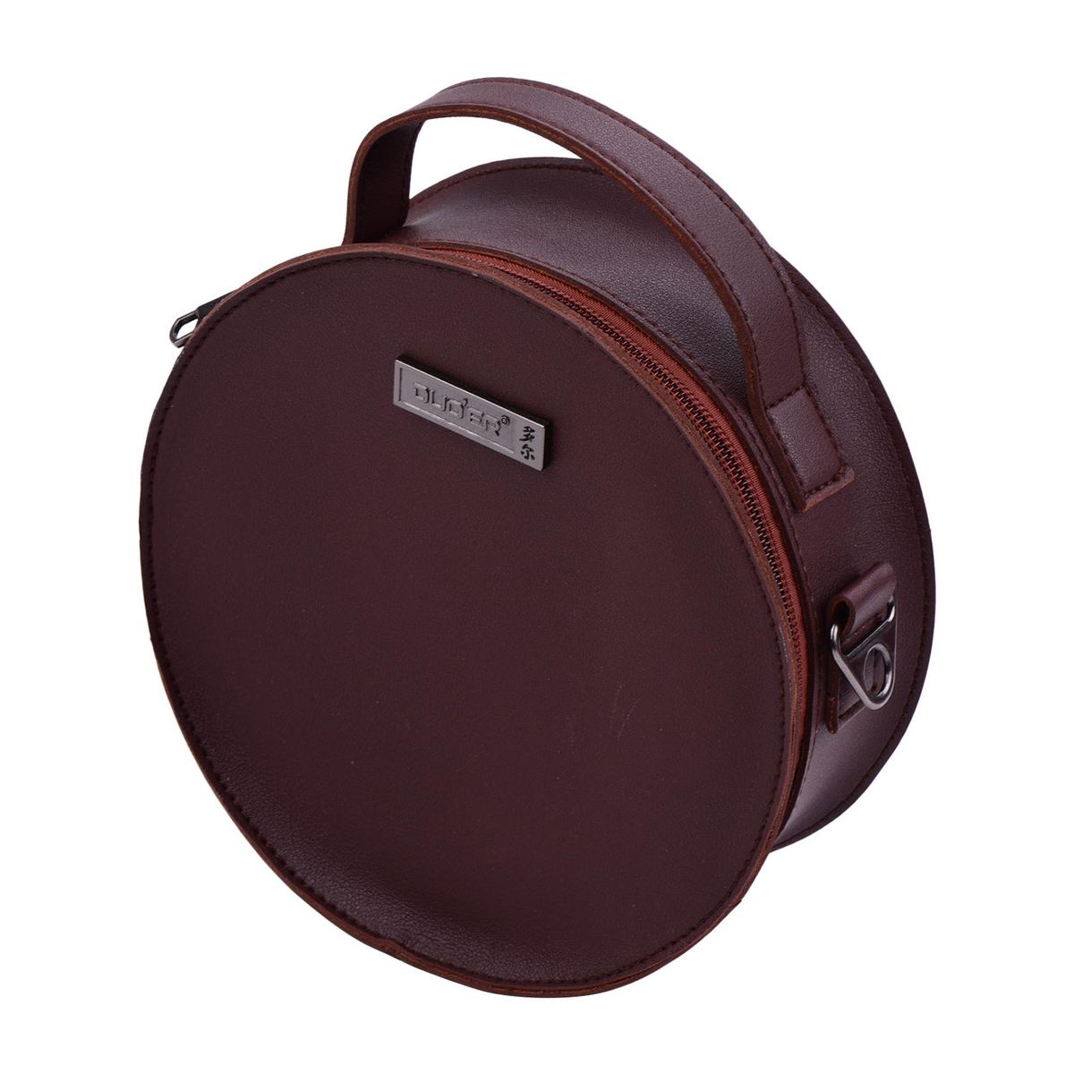 Portable Stylish Thumb Piano Soft Case PU Leather Circle Shape Kalimba Storage Bag Multi-Functional Round Gig Bag with Adjustable Strap Dark Brown