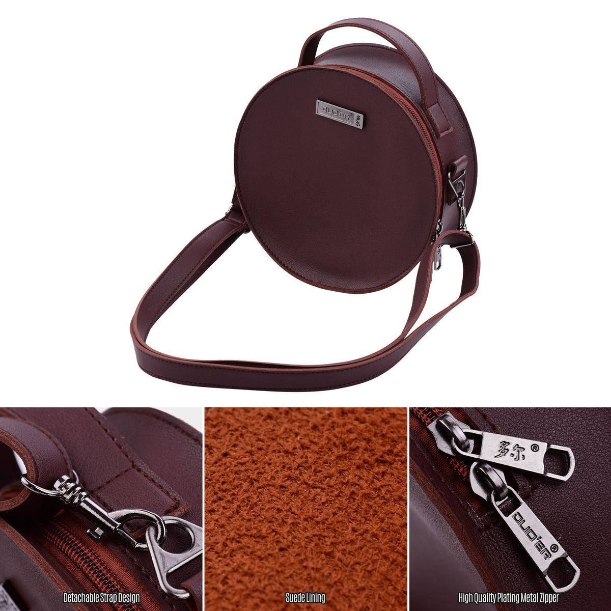 Portable Stylish Thumb Piano Soft Case PU Leather Circle Shape Kalimba Storage Bag Multi-Functional Round Gig Bag with Adjustable Strap Dark Brown
