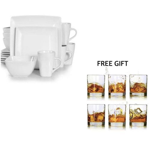 16 Pieces Square Dinner Set And Free Cocktail Glass