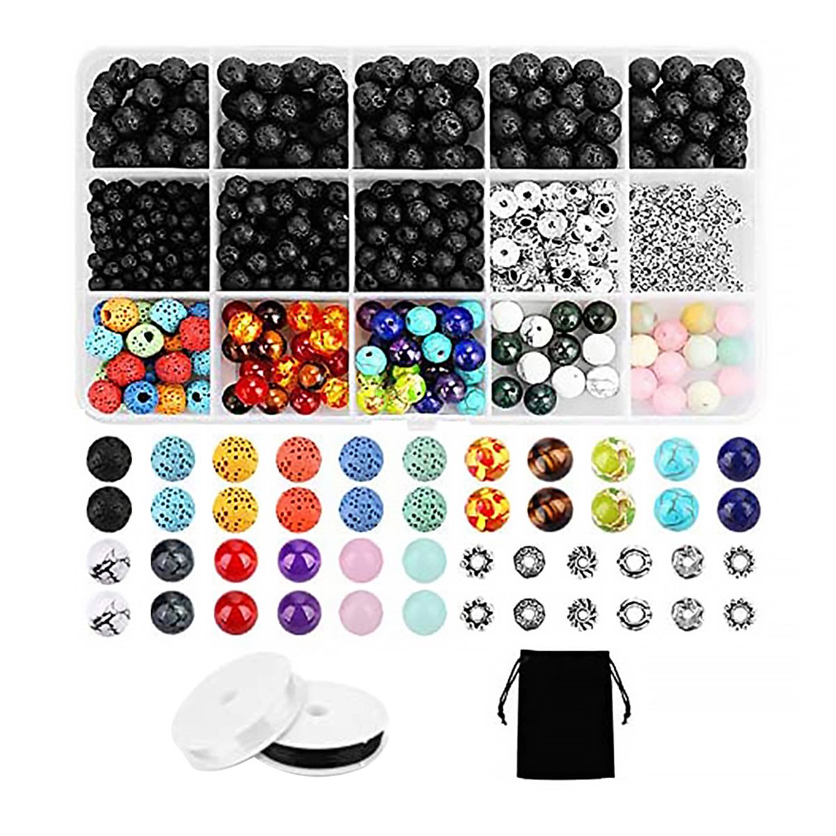 Rock Stone Jewelry Making Kit With 15 Grid Natural Volcanic
