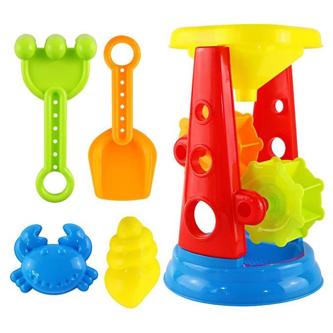 5 Pieces Beach Sand Toys Set - Sandbox Water Wheel Sandglass, Shovel