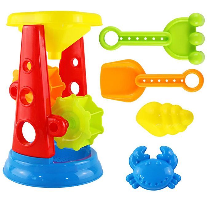 5 Pieces Beach Sand Toys Set - Sandbox Water Wheel Sandglass, Shovel