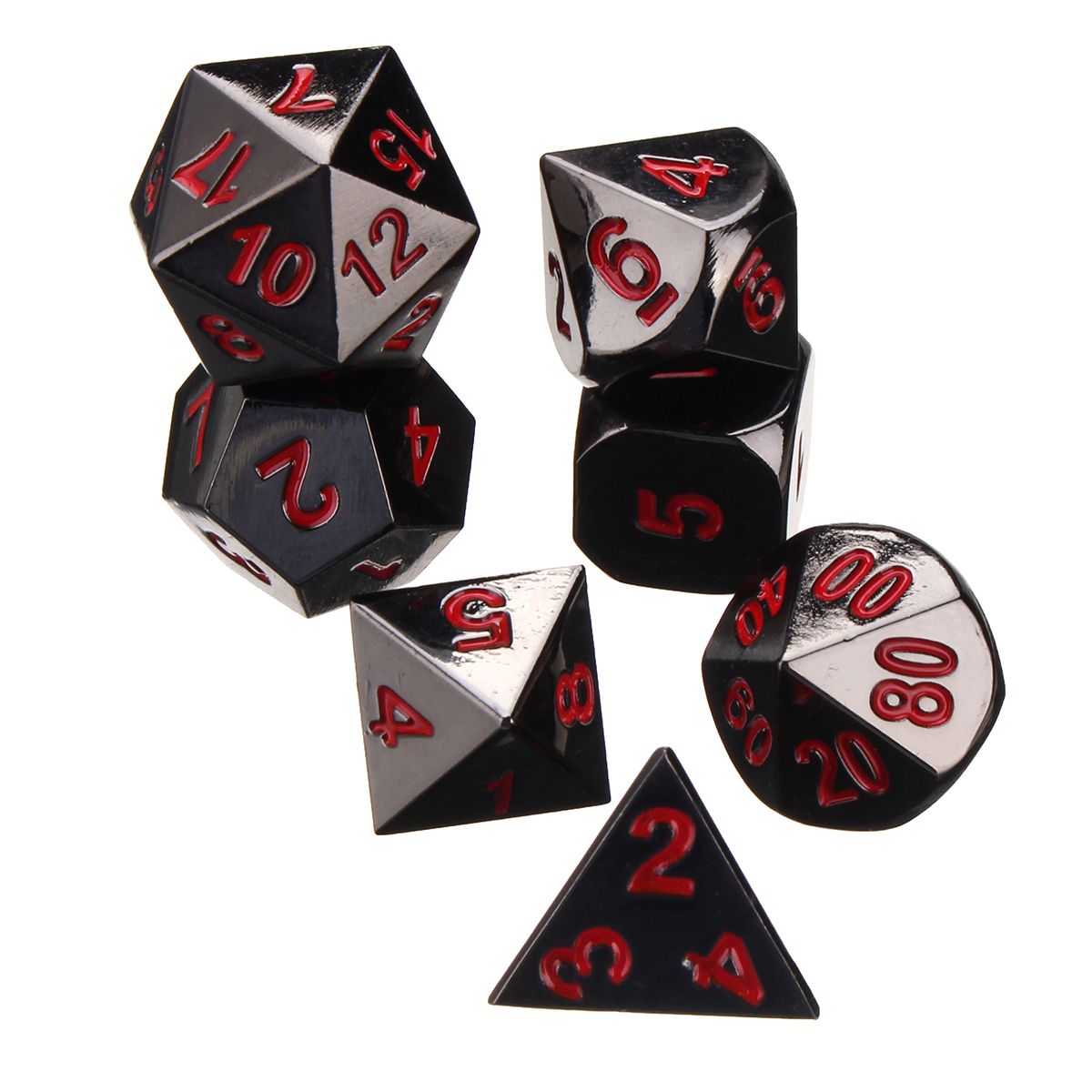 Embossed Antique Metal Polyhedral Dice Role Playing Game Party W/ Bag Black Nickel