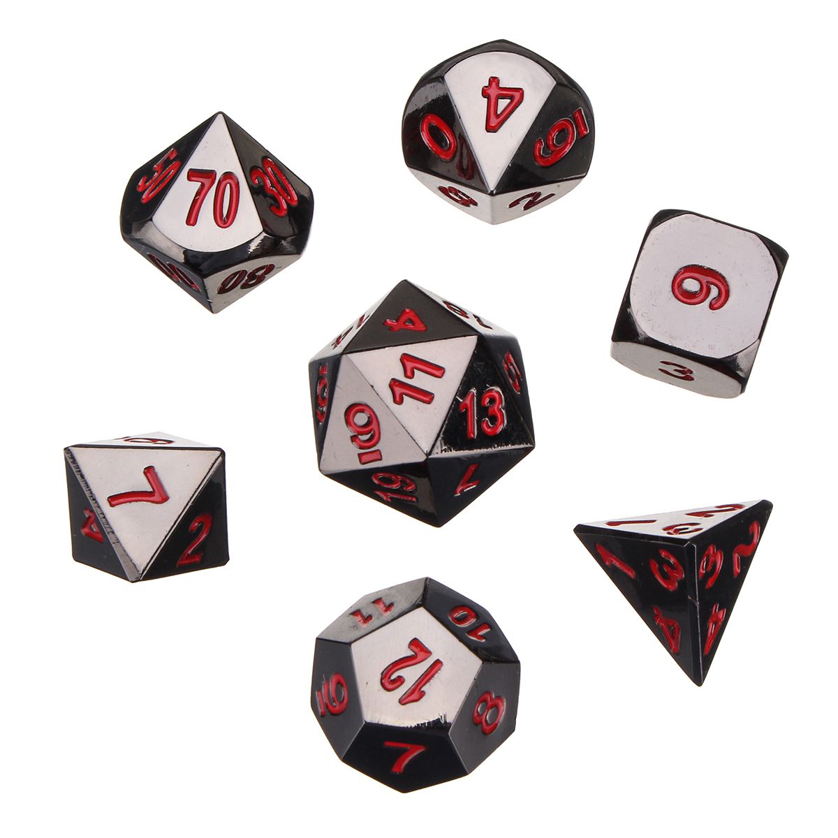 Embossed Antique Metal Polyhedral Dice Role Playing Game Party W/ Bag Black Nickel