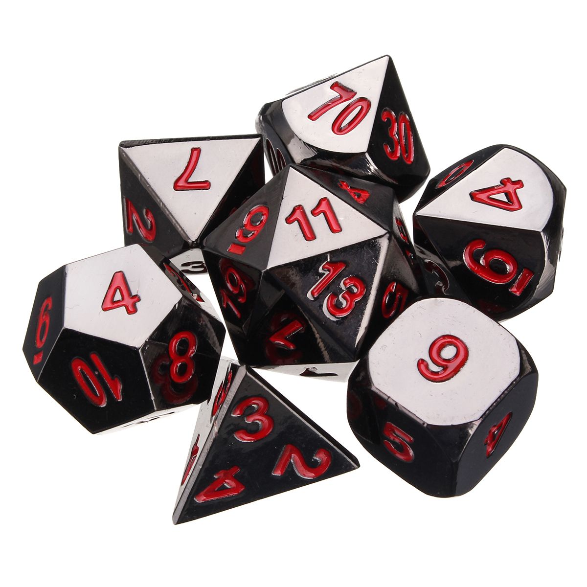 Embossed Antique Metal Polyhedral Dice Role Playing Game Party W/ Bag Black Nickel