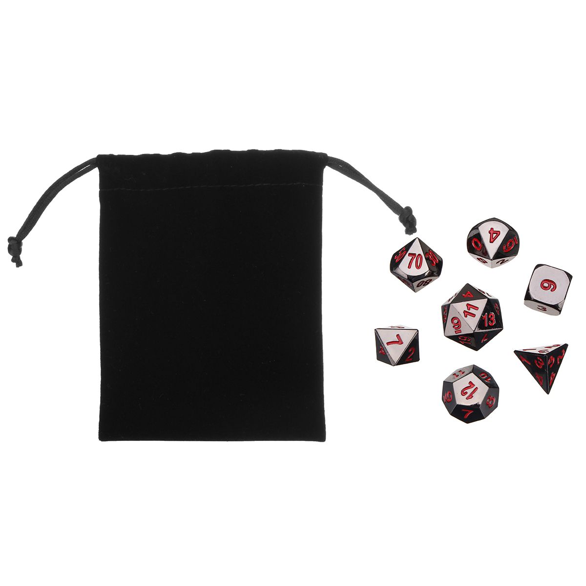Embossed Antique Metal Polyhedral Dice Role Playing Game Party W/ Bag Black Nickel