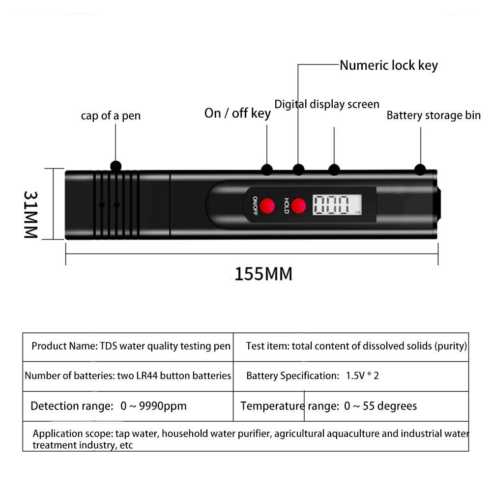 High Precision Water Hardness Instrument EC TDS Tester PH Meter Aquarium Pool Water Quality Purity Testing Pen