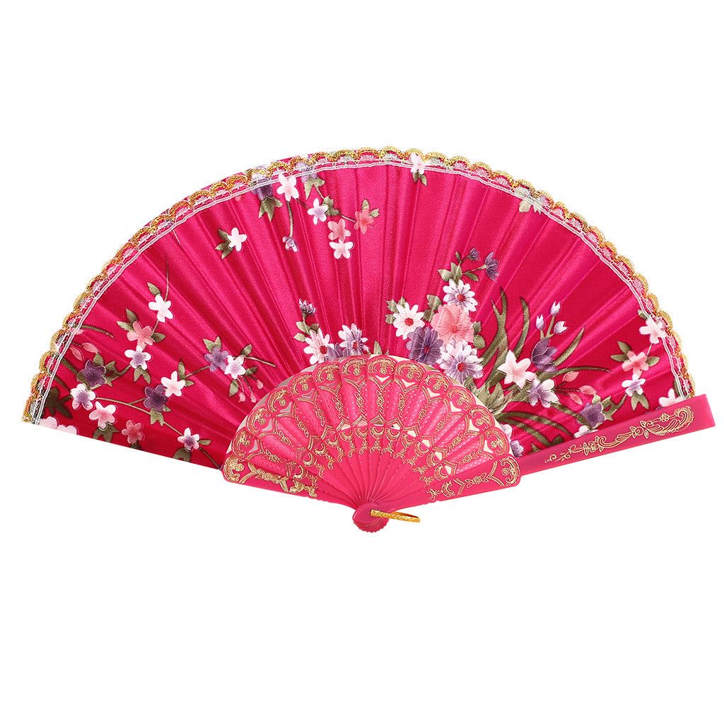 Best Summer Decor Folding Dance Folding Hand Silk Held Fans Style Party Flower Wedding Flower Fan Held Lace Chinese Hand Vintage