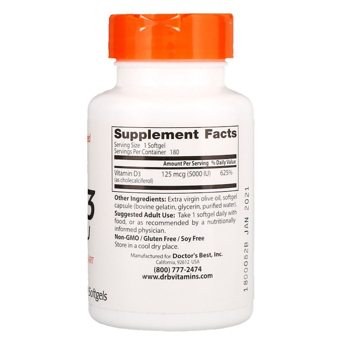 Vitamin D-3 125 Mcg (5,000 IU) - 180 Softgels