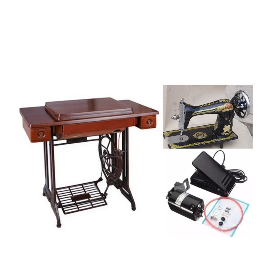 Sewing Machine (Manual & Auto) With 3-Drawer Folding Cover Brown