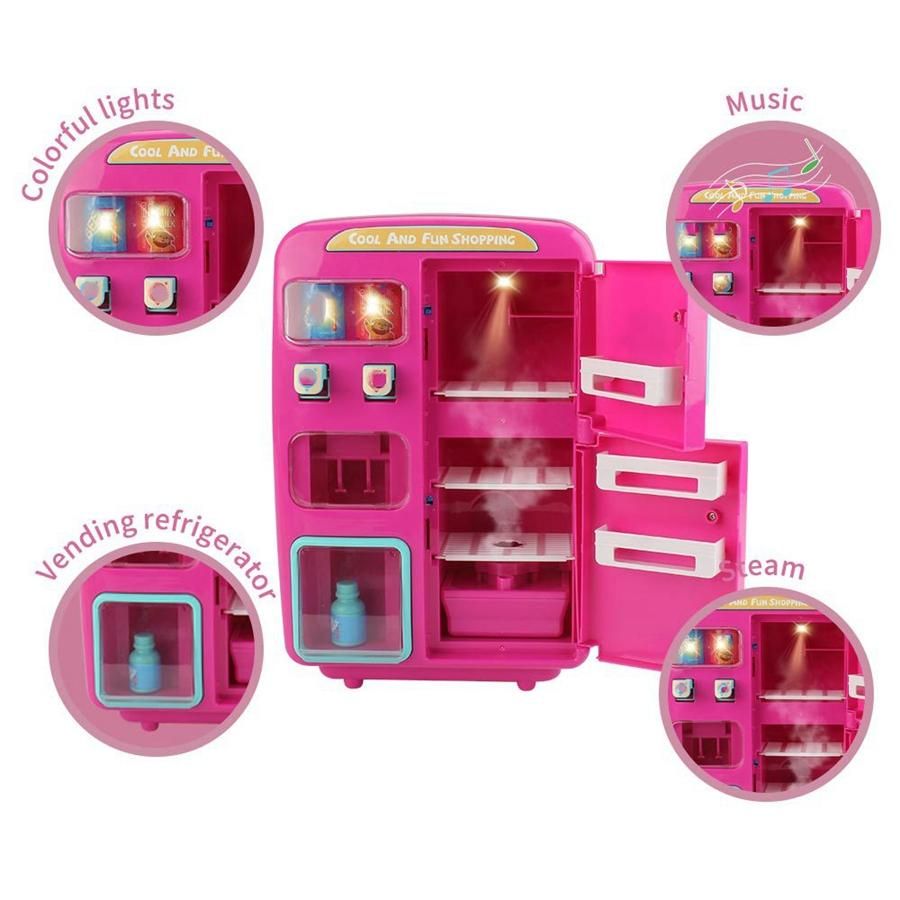 Simulation Refrigerator Set Children Pretend Play House Cooking Tools Tableware Set Fruit Toy Girl Doll House Play Toy-Blue