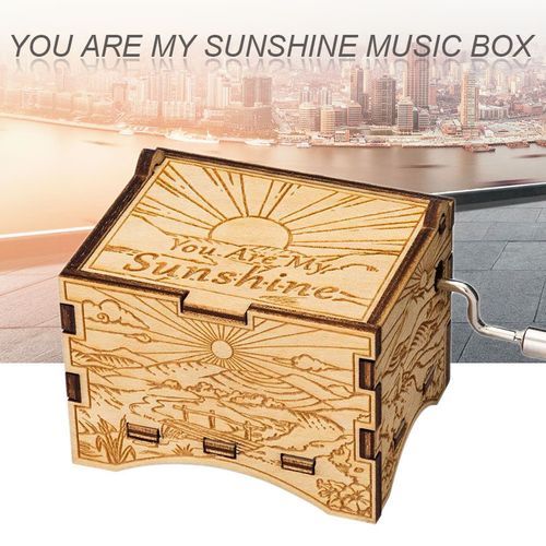 Music Box Engraved Wooden Retro You Are My Sunshine Hand Crank Mechanical Music Box Gift For Girl Friend