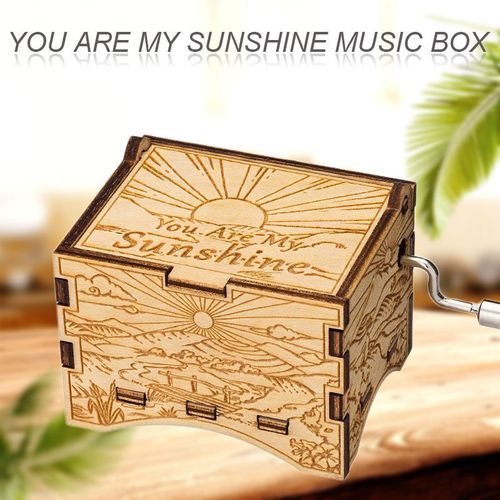 Music Box Engraved Wooden Retro You Are My Sunshine Hand Crank Mechanical Music Box Gift For Girl Friend