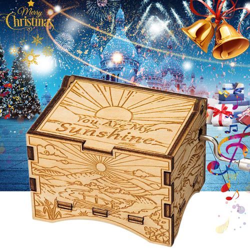 Music Box Engraved Wooden Retro You Are My Sunshine Hand Crank Mechanical Music Box Gift For Girl Friend