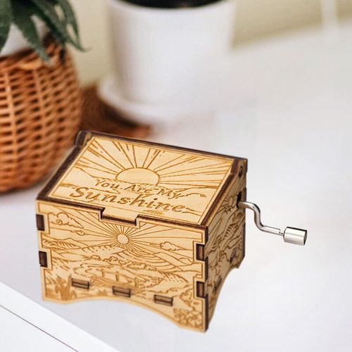 Music Box Engraved Wooden Retro You Are My Sunshine Hand Crank Mechanical Music Box Gift For Girl Friend