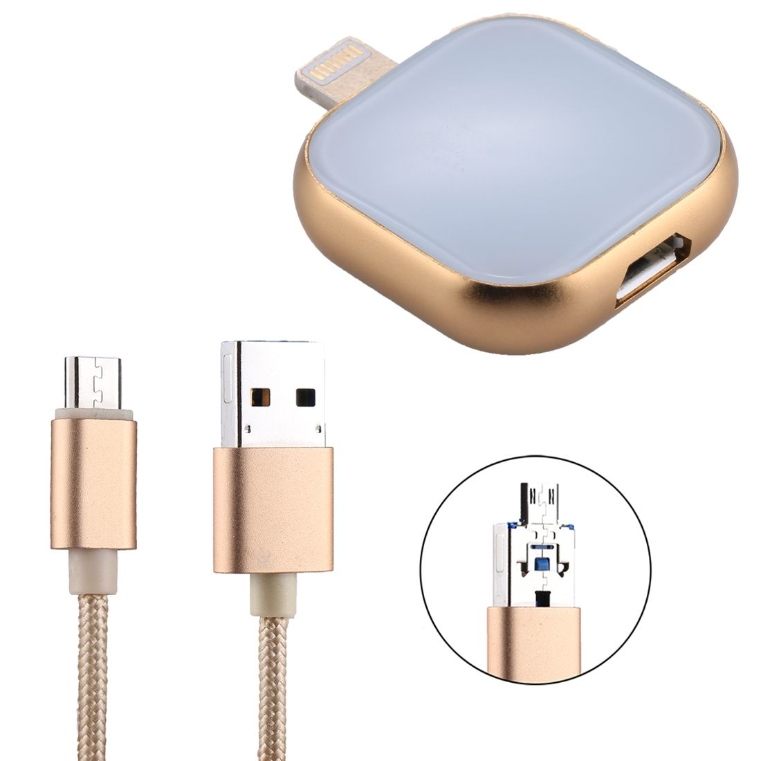 RQW-18S 8 Pin 16GB Multi-functional Flash Disk Drive With USB / Micro USB To Micro USB Cable, For IPhone X / IPhone 8 & 8 Plus / IPhone 7 & 7 Plus / IPhone 6 & 6s & 6 Plus & 6s Plus / IPad(Gold)