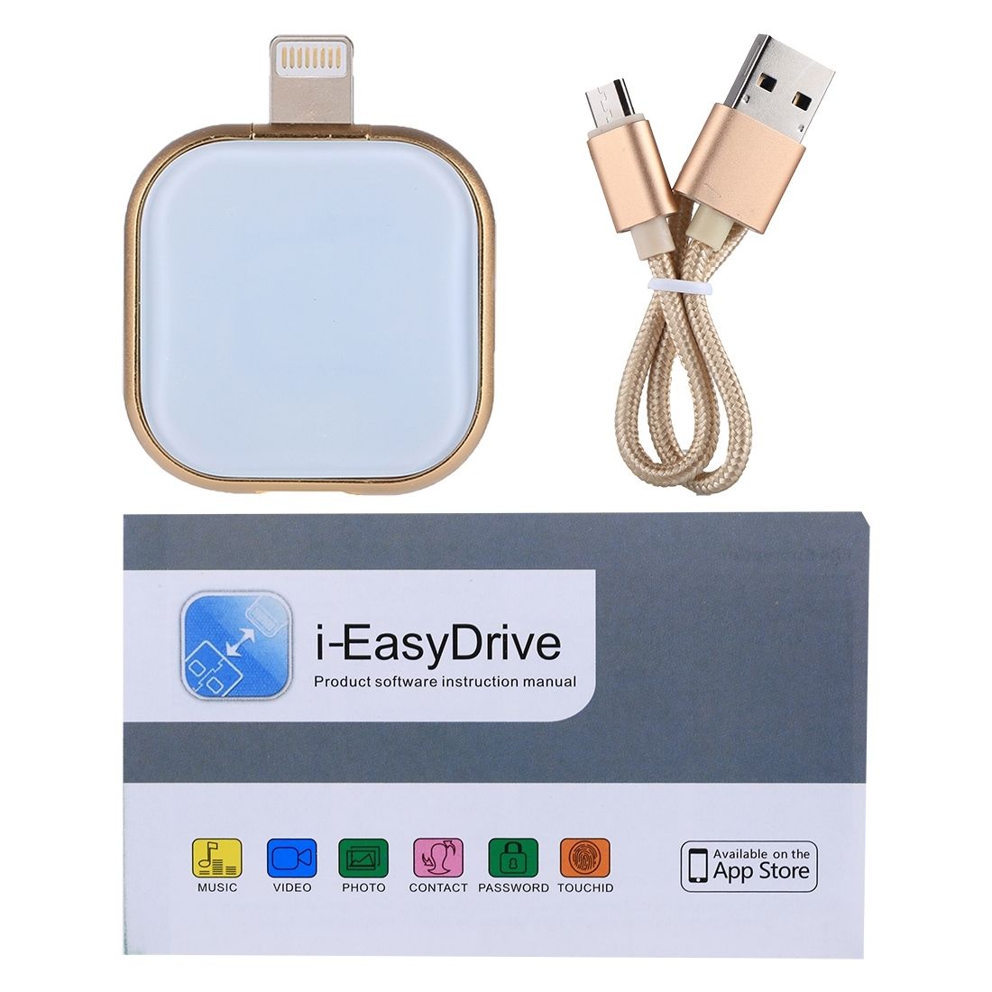 RQW-18S 8 Pin 16GB Multi-functional Flash Disk Drive With USB / Micro USB To Micro USB Cable, For IPhone X / IPhone 8 & 8 Plus / IPhone 7 & 7 Plus / IPhone 6 & 6s & 6 Plus & 6s Plus / IPad(Gold)