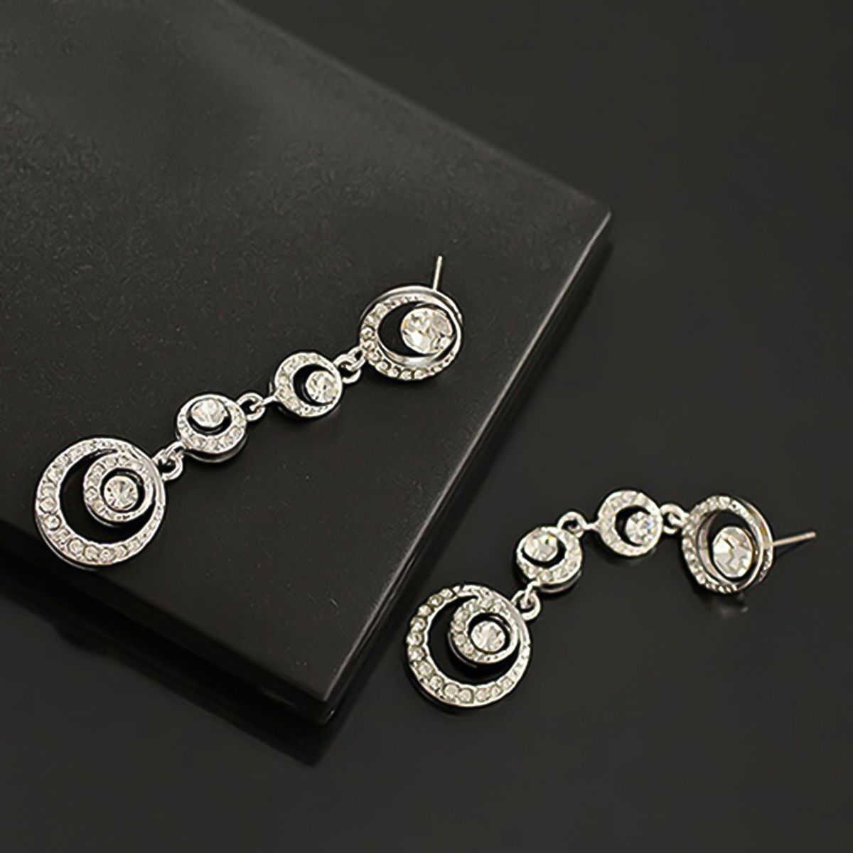 Stud Earrings Circle Dangle Dazzling Rhinestone Women Long Drop Ear Studs Jewelry For Wedding-Golden