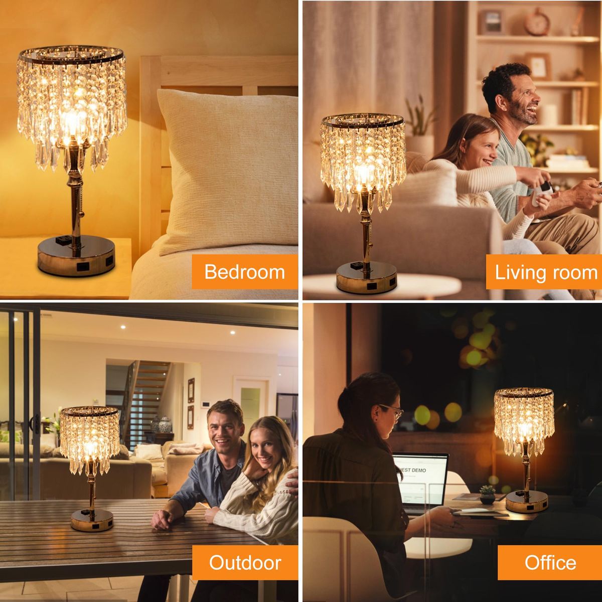 Crystal USB table lamp table bedside counter lamp touch type + touch bulb