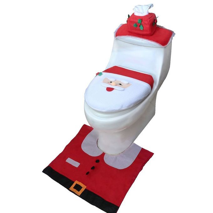 3p S Bathroom Toilet Seat  Over  Hristmas De Orations Rug Tissue Box  Over-red+white